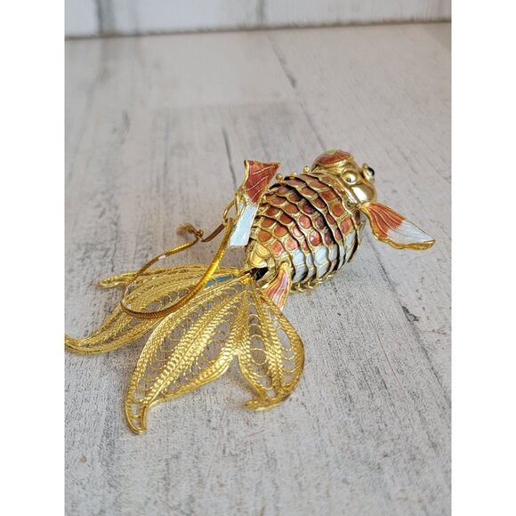 Vintage koi fish cloisonne jointed metal ornament Xmas unique - Picture 4 of 7